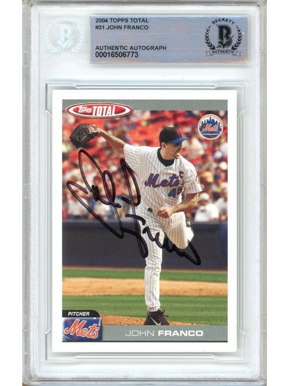 John Franco Signed 2004 Topps Total #31 New York Mets Beckett BAS Slabbed Auto